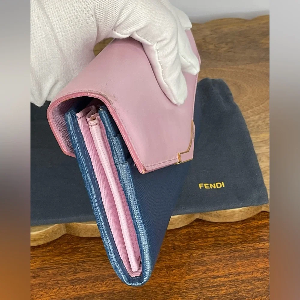 Fendi 2Jours Envelope Continental Wallet in Blush Pink and Blue Leather - Picture 13 of 15